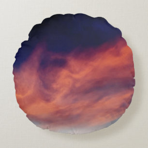 Cojín Redondo Cielo azul marino Nubes naranjas