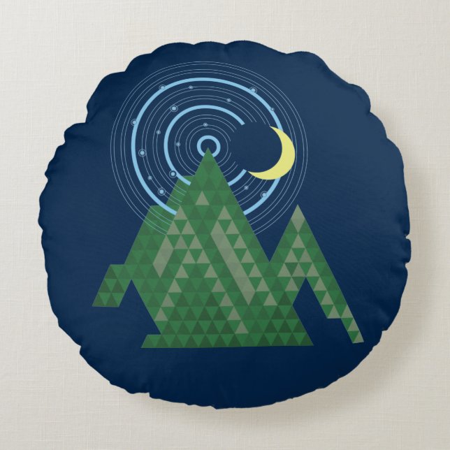 Cojín Redondo cielo de luna creciente en la montaña (Anverso)