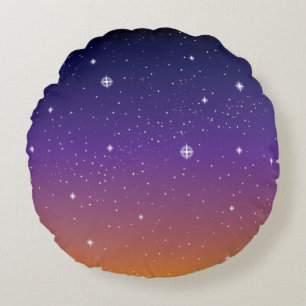 Cojín Redondo Cielo estrellado de puesta de sol púrpura y dorado