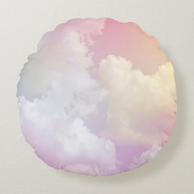 Cojín Redondo Cielo Naranja rosa suave: Fluffy (Anverso)