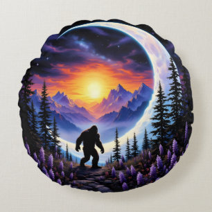 Cojín Redondo Cielo nocturno colorido Sasquatch Paseo, luna crec