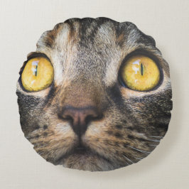 Cojín Redondo Cierre de gato con ojos amarillos