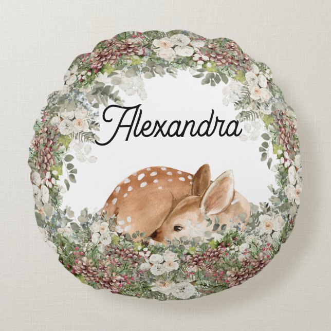 Cojín Redondo Ciervo de Bosque Invernal El Salvaje   (Anverso)