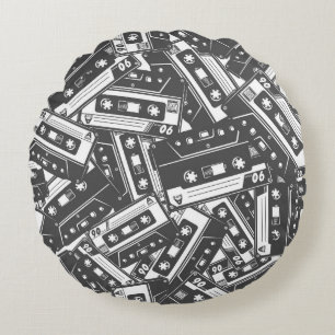 Cojín Redondo Cinta Cassette: Patrón de cosecha monocromo