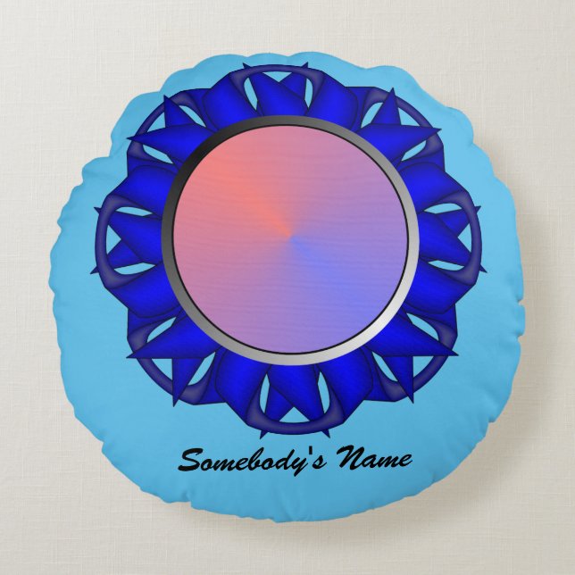 Cojín Redondo Cinta de disco azul de Kenneth Yoncich (Anverso)