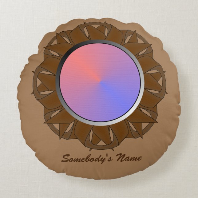 Cojín Redondo Cinta de disco marrón de Kenneth Yoncich (Anverso)