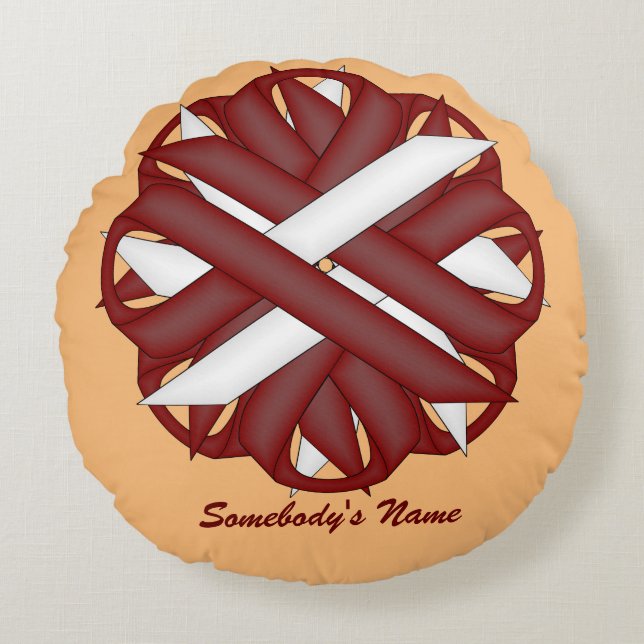 Cojín Redondo Cinta de flores de Borgoña-Marfil de Kenneth Yonci (Anverso)