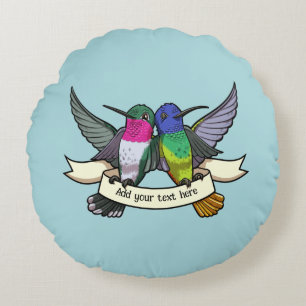 Cojín Redondo Cinta de texto personalizado con colibríes lindos