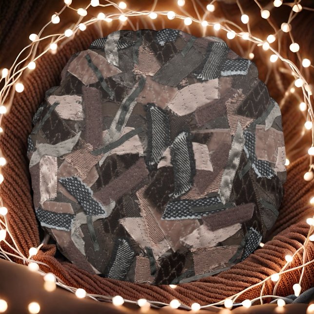 Cojín Redondo Cinta geométrica abstracta de tonos de tierra text (Subido por el creador)