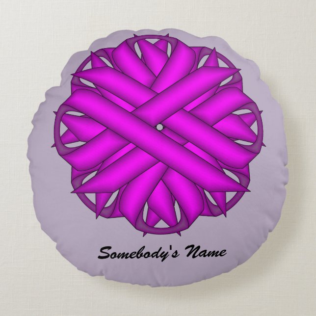 Cojín Redondo Cinta morada de flores por Kenneth Yoncich (Anverso)