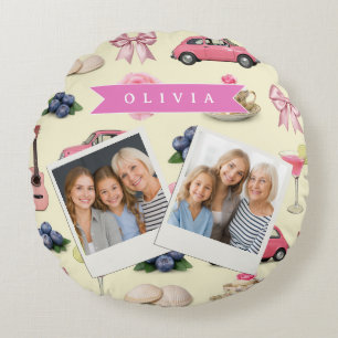 Cojín Redondo Cinta personalizada para cóctel rosa de coqueta ad