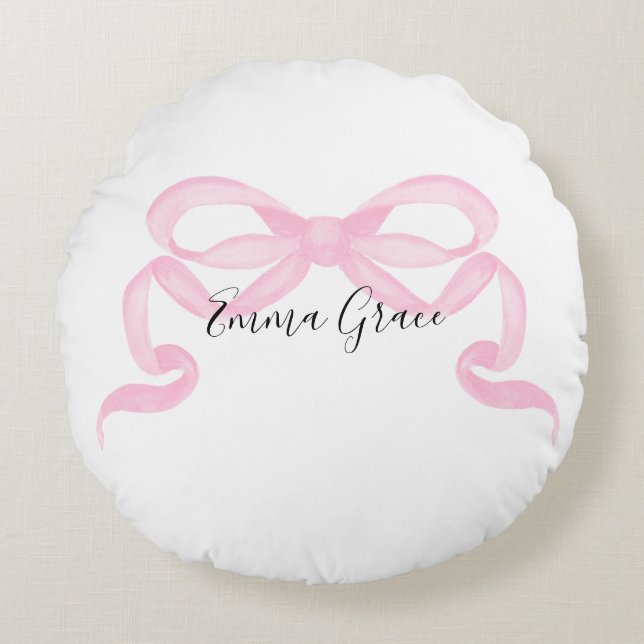 Cojín Redondo Cinta Rosa Personalizada (Anverso)