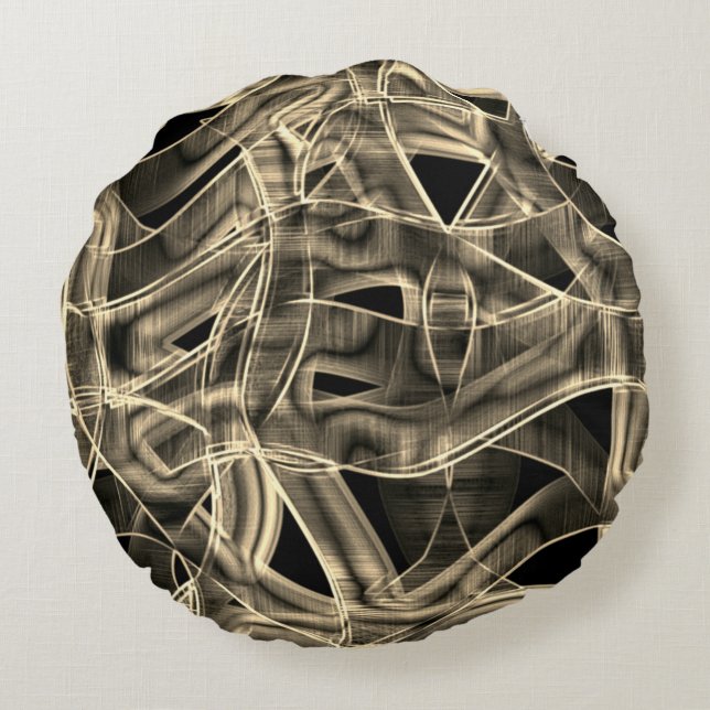 Cojín Redondo Cintas curvadas beige, líneas de relieve contrasta (Reverso)