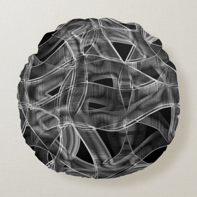 Cojín Redondo Cintas curvadas negras, líneas resaltadas en relie (Anverso)
