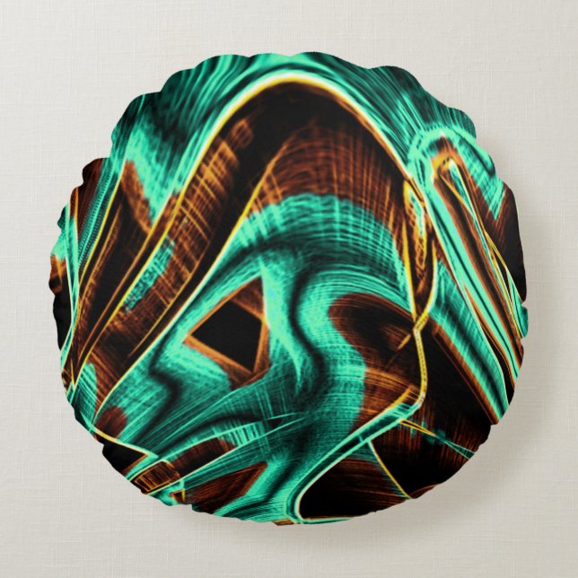 Cojín Redondo Cintas muy retorcidas de aguamarina y de café (Anverso)