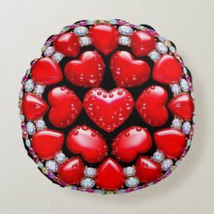 Cojín Redondo Círculo de Joyas Corazón Rojo