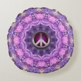 Cojín Redondo Círculo de paz bonito morado-rosa Mandala
