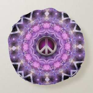 Cojín Redondo Círculo de Paz Mandala Rosa Púrpura Bonito