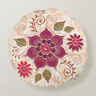 Cojín Redondo Círculo Filigrés Con Flores