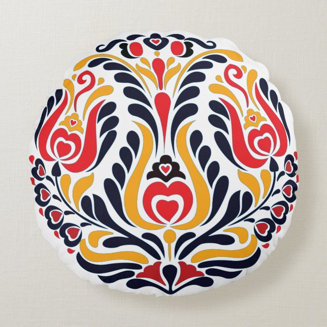 Cojín Redondo Círculo  Patrón Folclórico (Anverso)