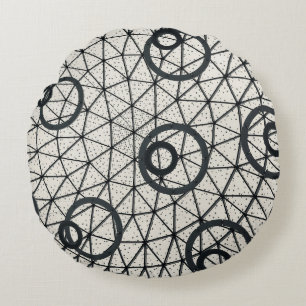 Cojín Redondo Círculos abstractos de blanco y negro