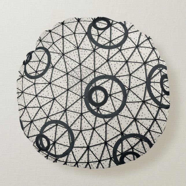 Cojín Redondo Círculos abstractos de blanco y negro (Anverso)