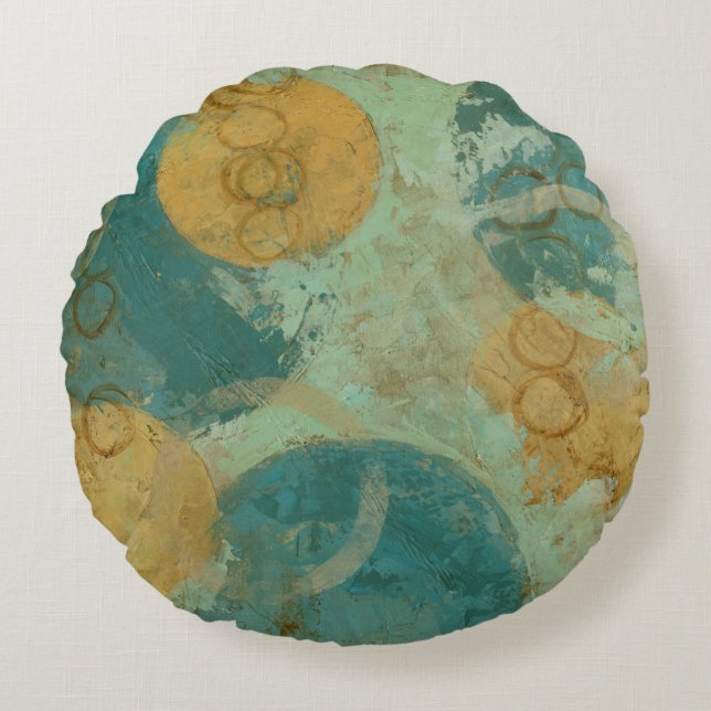 Cojín Redondo Círculos azules y amarillos (Anverso)