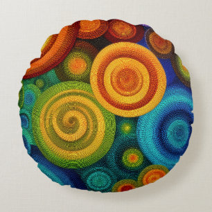 Cojín Redondo Círculos concéntricos abstractos en multicolor vib