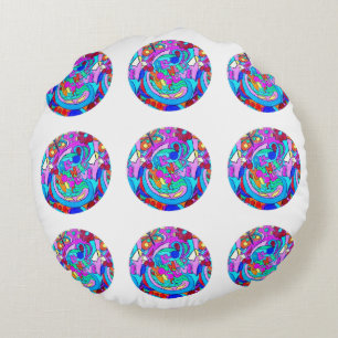 Cojín Redondo círculos de amor ruidosos hippie