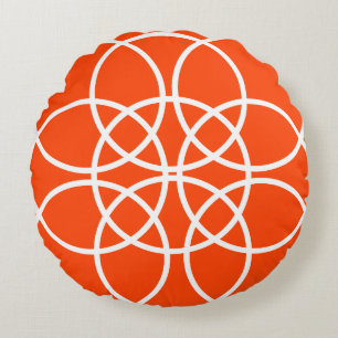 Cojín Redondo Círculos de espiral blanca en Naranja brillante