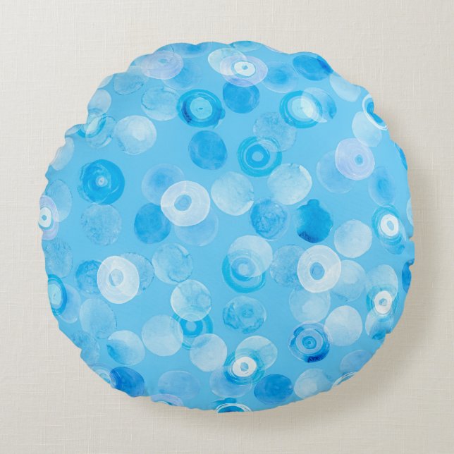 Cojín Redondo Círculos de invierno: Resumen de puntos de polka. (Anverso)