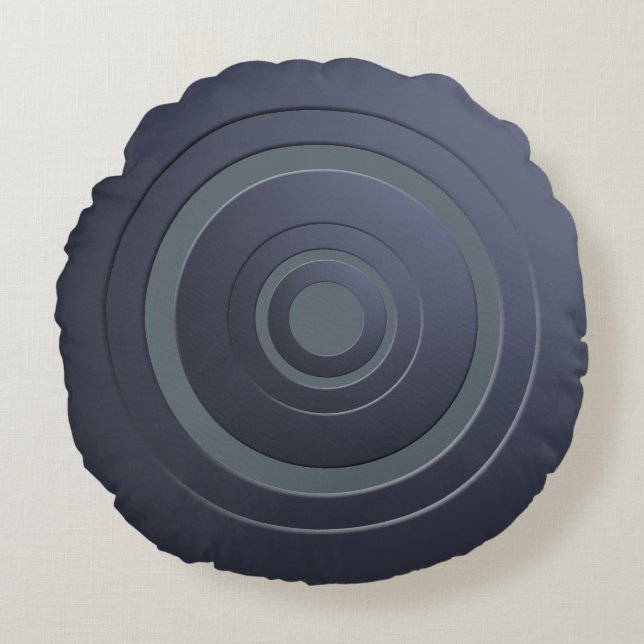 Cojín Redondo Círculos metálicos modernos azul con cualquier col (Anverso)