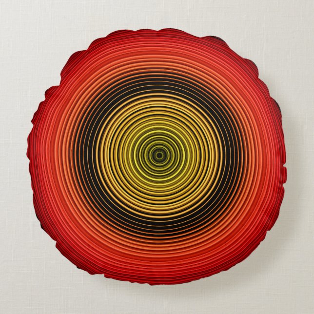 Cojín Redondo Círculos - Negro amarillo rojo (Anverso)