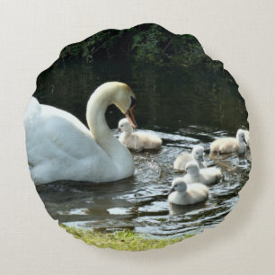 Cojín Redondo Cisne blanco con garrapatas