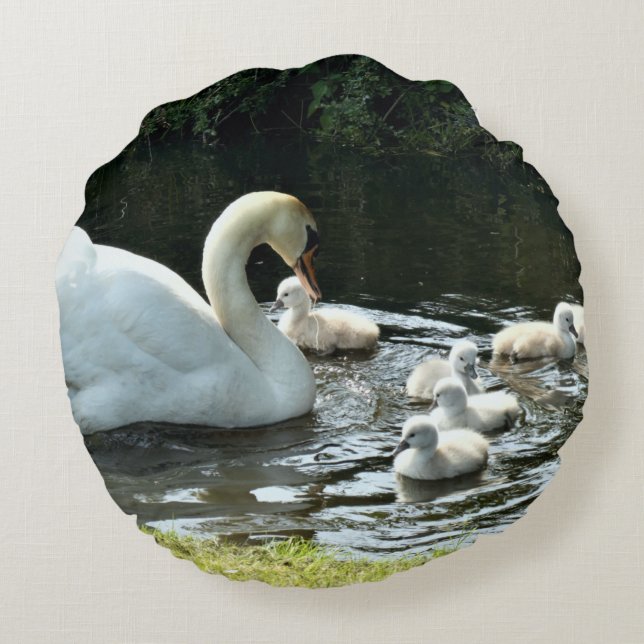Cojín Redondo Cisne blanco con garrapatas (Reverso)