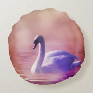 Cojín Redondo Cisne blanco flotando en un lago polvoriento