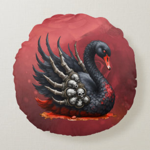 Cojín Redondo Cisne oscuro de huesos: elegancia gótica
