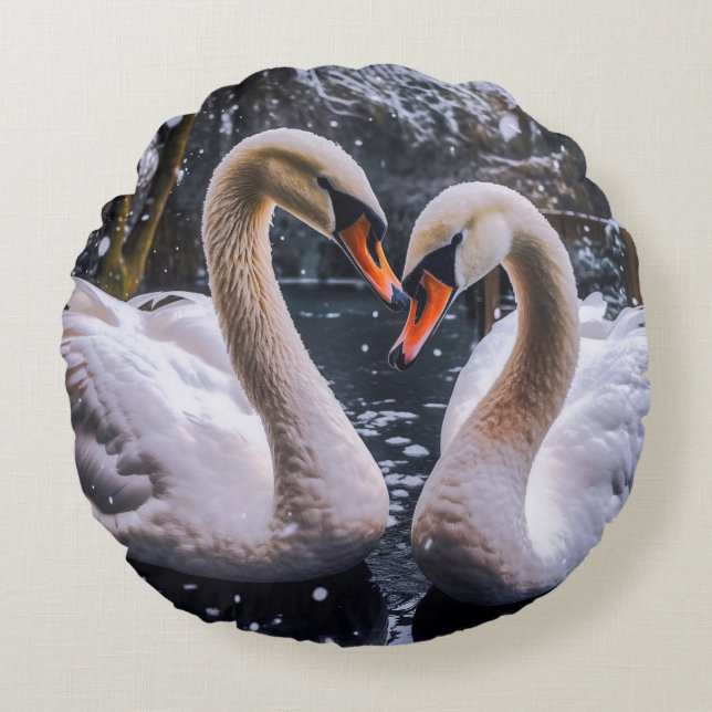 Cojín Redondo Cisnes románticos en un país maravillosamente inve (Anverso)
