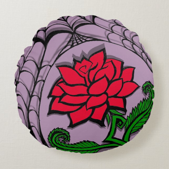 Cojín Redondo Cita de Gótico Spiderweb Rosa Pastel (Anverso)