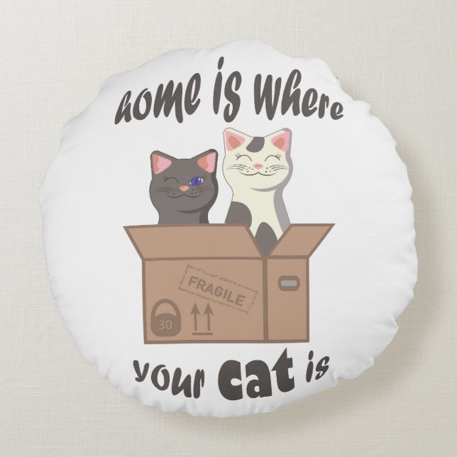 Cojín Redondo Cita divertida Home es donde está tu gato (Reverso)