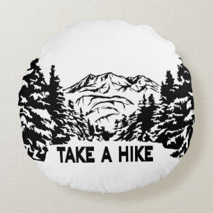 Cojín Redondo Cita para dar un paseo paisaje montañoso monocromo