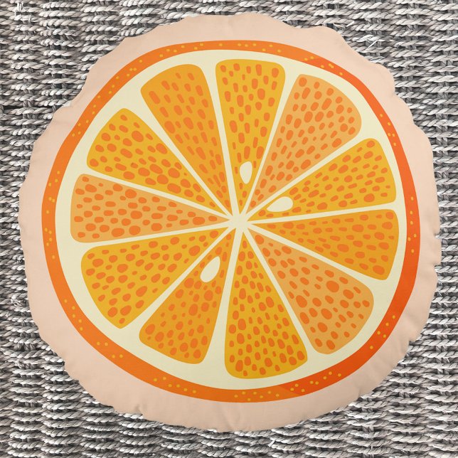 Cojín Redondo Citrus Naranja (Fun citrus orange slice round pillow for a Mediterranean summer feel)
