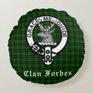 Cojín Redondo Clan Forbes Tartán y placa Escudo