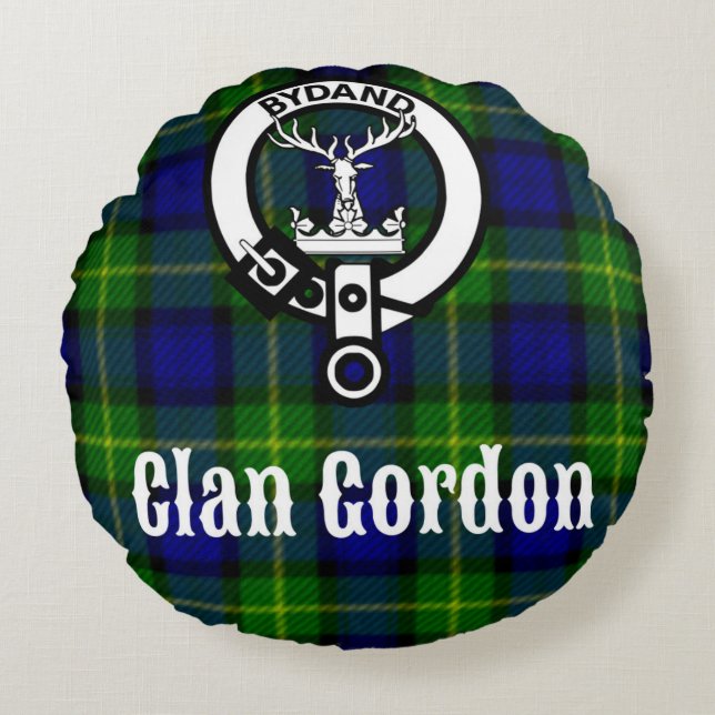 Cojín Redondo Clan Gordon Tartan Escudo (Anverso)