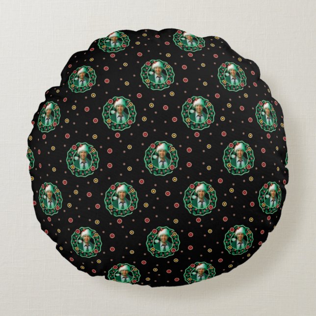 Cojín Redondo Clark Griswold Navidades Wreath Pattern (Anverso)