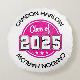 Cojín Redondo Clase de nombre de graduado rosado 2025