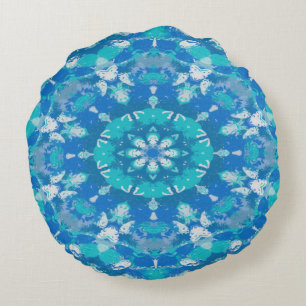 Cojín Redondo Clásico copo de nieve azul turquesa