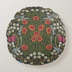 Cojín Redondo Clásico de flores de jardín William Morris Blackth