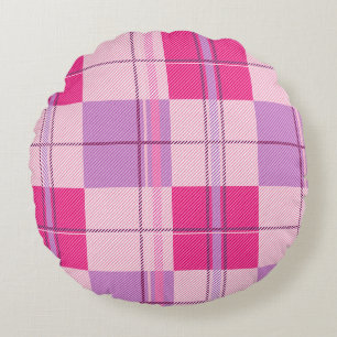 Cojín Redondo Clásico Estampado de Plaid Rosa de Frambuesa Estét