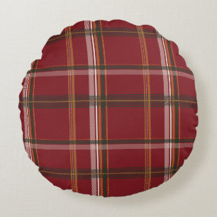 Cojín Redondo Clásico Plaid Navideño de Borgoña y Bosque